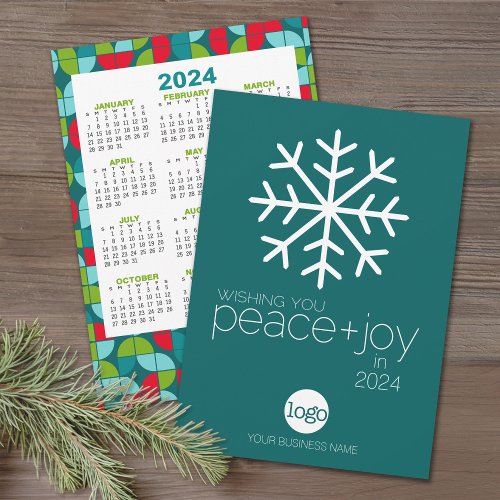 2024 Calendar Wishing Peace Joy Business Christmas Holiday Card