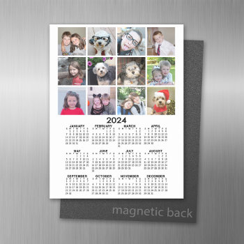 2024 Calendar With 12 Photo Collage - Black White Magnetic Dry Erase Sheet by BusinessStationery at Zazzle