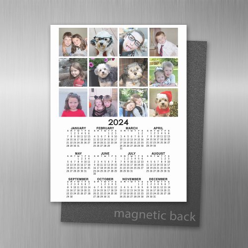 2024 Calendar with 12 Photo Collage _ Black White Magnetic Dry Erase Sheet