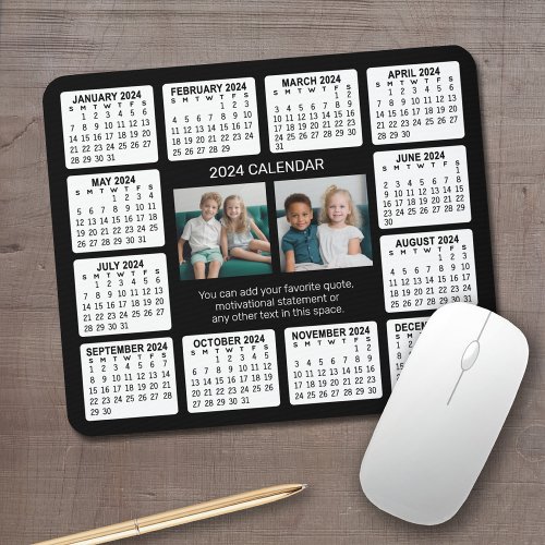 2024 Calendar with 2 Photos and Text _ Black White Mouse Pad