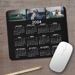 2024 Calendar with 3 Photo Collage - black  Mouse Pad<br><div class="desc">A 3 photo collage with a calendar. A fun item for the New Year. Add 3 landscape photos to this design.</div>