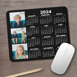 2024 Calendar with 3 Photo Collage - black Mouse Pad
