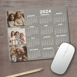 2024 Calendar with 3 Photo Collage - taupe Mouse Pad