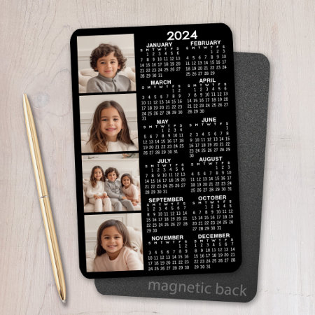 2024 Calendar With 4 Photo Collage - Black Magnet