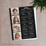 2024 Calendar with 4 Photo Collage - black Postcard<br><div class="desc">A 4 photo collage with a calendar. A fun item for the New Year. Add 4 square photos to this design. With a little bit of work,  you can change the background color and the calendar color when you click on the customize option and choose different colors.</div>