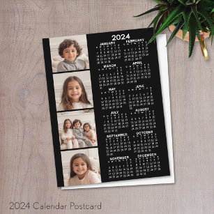 2024 Calendar with 4 Photo Collage - black Postcard