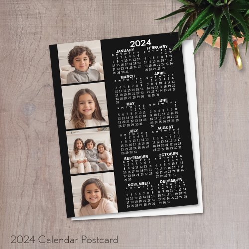2024 Calendar with 4 Photo Collage _ black Postcard
