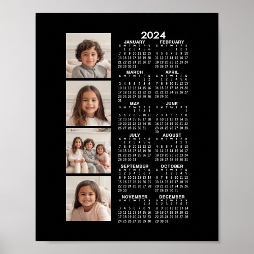 2024 Calendar with 4 Photo Collage _ black Poster