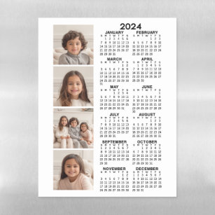2024 Calendar with 4 Photo Collage - black white Magnetic Dry Erase Sheet
