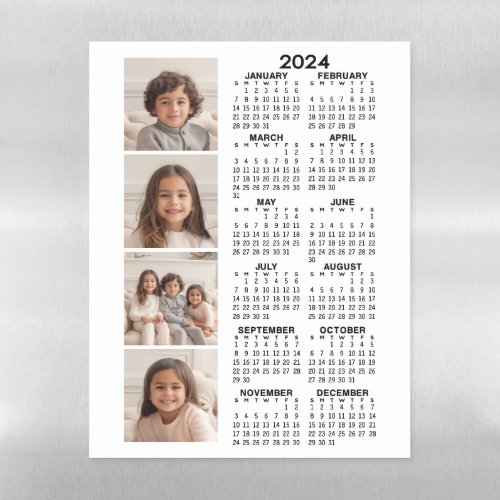 2024 Calendar with 4 Photo Collage _ black white Magnetic Dry Erase Sheet