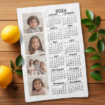 2024 Calendar with 4 Photo Collage - white Kitchen Towel<br><div class="desc">A 4 photo collage with a 2024 calendar. A fun item for the New Year. Add 4 square photos to this design. With a little bit of work,  you can change the background color and the calendar color when you click on the customize option and choose different colors.</div>