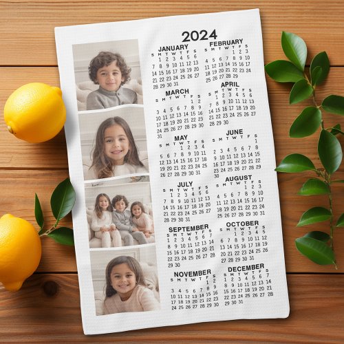2024 Calendar with 4 Photo Collage _ white Kitchen Towel