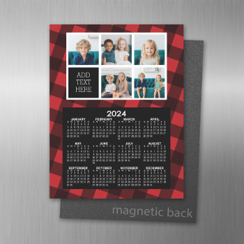 2024 Calendar With 5 Photo Collage - Buffalo Plaid Magnetic Dry Erase Sheet by BusinessStationery at Zazzle