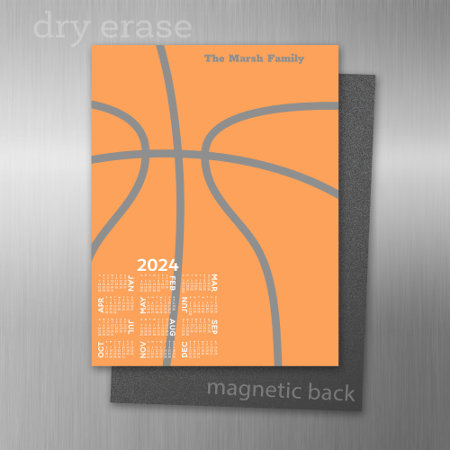 2024 Calendar With A Basketball - Bubble Months Magnetic Dry Erase She