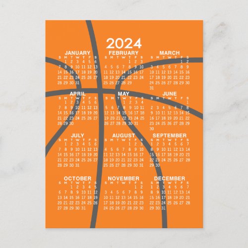 2024 Calendar with a basketball _ bubble months Postcard