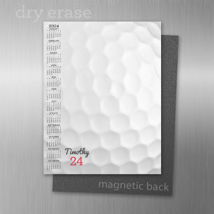 2024 Calendar with a golf ball - bubble months Magnetic Dry Erase Sheet