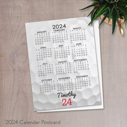 2024 Calendar with a golf ball _ bubble months Postcard