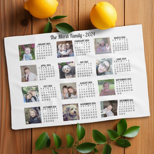 2024 Calendar with a Picture for Each Month White Kitchen Towel