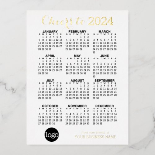2024 Calendar with Business Logo Gold Foil Holiday Postcard