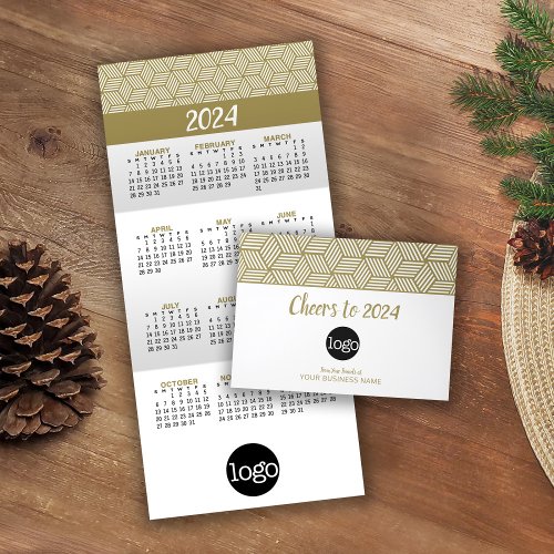 2024 Calendar with Business Logo Hanging Tri_Fold Holiday Card