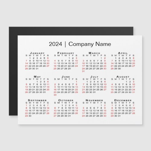 2024 Calendar with Business Name White Magnet