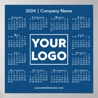 2024 Calendar with Company Logo and Name Blue Poster