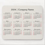 2024 Calendar with Company Name on Beige Mouse Pad<br><div class="desc">Simple, professional calendar mouse pad features a modern 2024 calendar with black weekdays and red weekend dates superimposed over a beige background. Add your company's name in the sidebar. (Changing the 2024 year text will NOT change the calendar.) If you'd like a different color background, tap "Edit using Design Tool"...</div>
