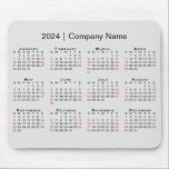 2024 Calendar with Company Name on Light Grey Mouse Pad<br><div class="desc">Simple, professional calendar mouse pad features a modern 2024 calendar with black weekdays and red weekend dates on a light grey background. Add your company's name in the sidebar. (Changing the 2024 year text will NOT change the calendar.) If you'd like a different color background, tap "Edit using Design Tool"...</div>