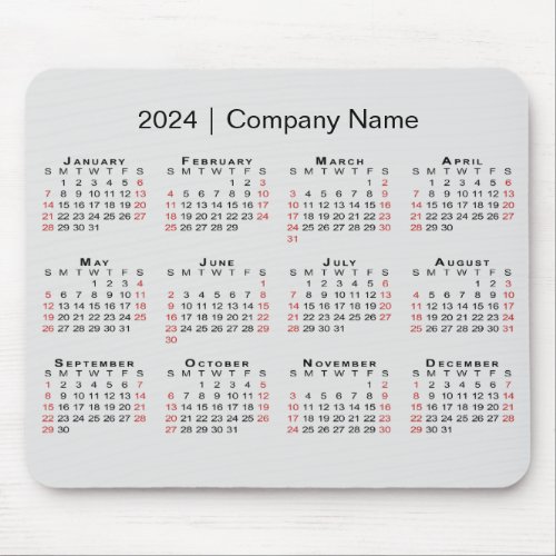2024 Calendar with Company Name on Light Grey Mouse Pad