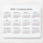 2024 Calendar with Company Name on White Mouse Pad<br><div class="desc">Simple, professional calendar mouse pad features a modern 2024 calendar with black weekdays and red weekend dates on a white background. Add your company's name in the sidebar. (Changing the 2024 year text will NOT change the calendar.) If you'd like a different color background, tap "Edit using Design Tool" and...</div>