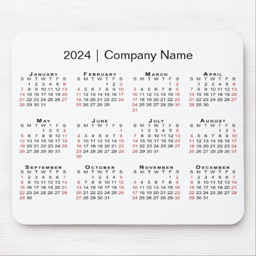 2024 Calendar with Company Name on White Mouse Pad