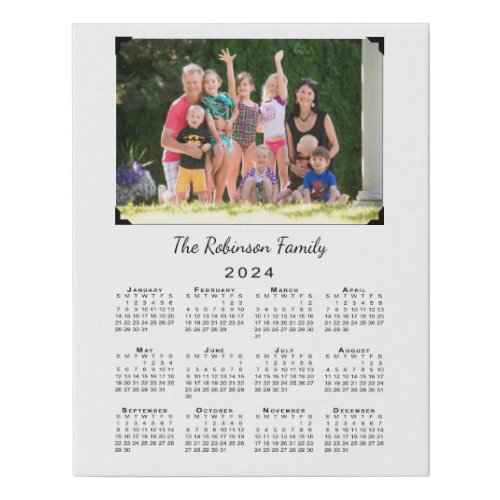 2024 Calendar with Custom Photo and Name on White Faux Canvas Print