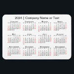 2024 Calendar with Custom Text Black Red White Magnet<br><div class="desc">Minimal custom magnet features a 2024 calendar with black weekdays and red weekend dates on a white background. Add your company's name, your name, or other personalized text in the sidebar. (Changing the 2024 year text will NOT change the calendar.) Makes a great promotional giveaway for customers or gift for...</div>