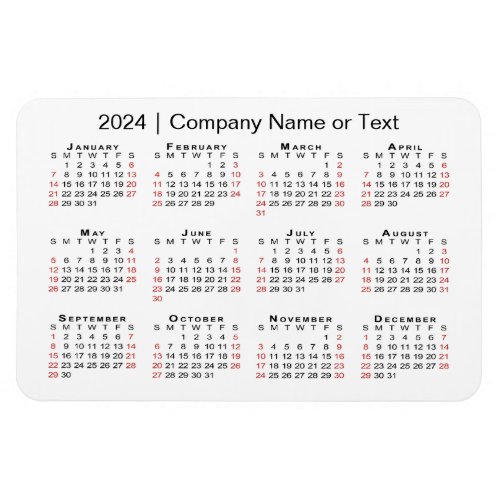 2024 Calendar with Custom Text Black Red White Magnet