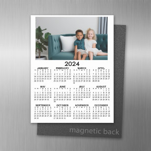 2024 Calendar with Family Photo - Black White Magnetic Dry Erase Sheet