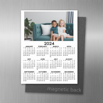 2024 Calendar With Family Photo - Black White Magnetic Dry Erase Sheet by BusinessStationery at Zazzle