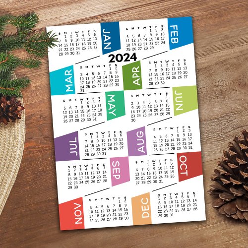 2024 Calendar with funky colorful months Postcard