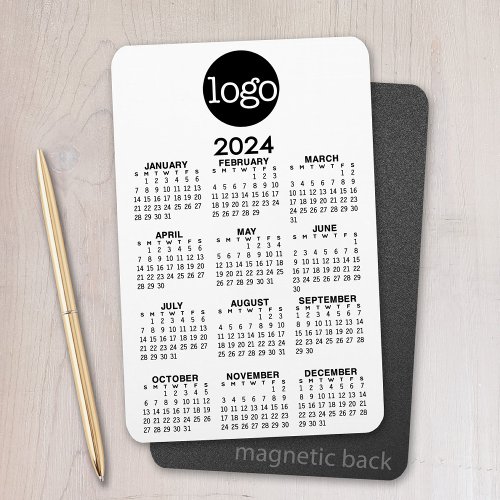 2024 Calendar with Logo Basic Black White Minimal Magnet