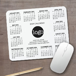 2024 Calendar with logo, Contact Information Black Mouse Pad