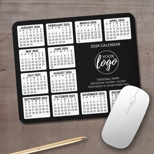 2024 Calendar with logo Contact Information Black Mouse Pad