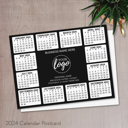 2024 Calendar with logo Contact Information Black Postcard