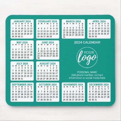 2024 Calendar with logo Contact Information Blue Mouse Pad