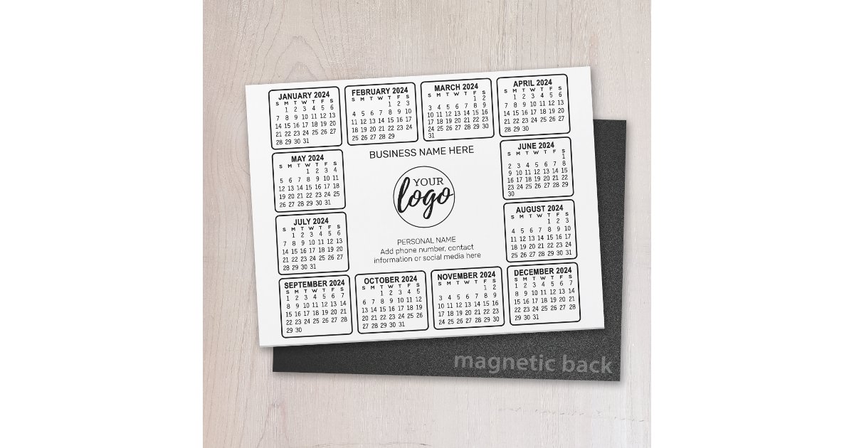 2024 Calendar with logo Contact Information Magnet | Zazzle