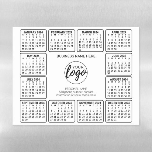 2024 Calendar with logo Contact Information White Magnetic Dry Erase Sheet