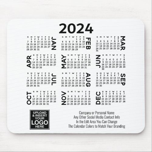 2024 Calendar with logo Contact Information White Mouse Pad