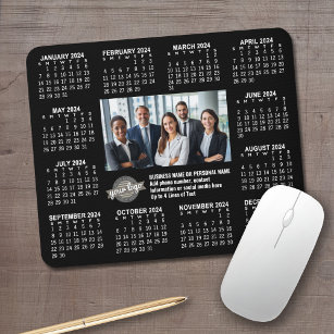 2024 Calendar with logo, Photo and Text - Black Mouse Pad