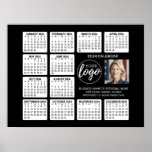 2024 Calendar with logo, Photo and Text - Black Poster<br><div class="desc">A logo and photo collage with a 2024 calendar and room to add a few lines of text. A fun item for the New Year to use as a company giveaway. Add 2 square photos to this design.</div>