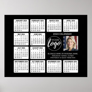 2024 Calendar with logo, Photo and Text - Black Poster