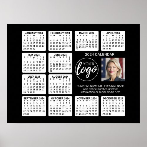 2024 Calendar with logo Photo and Text _ Black Poster