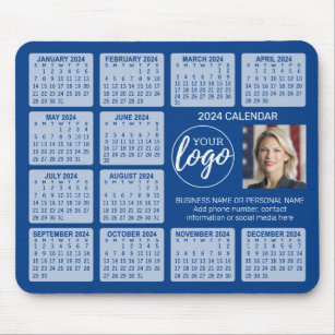 2024 Calendar with logo, Photo and Text - Blue Mouse Pad